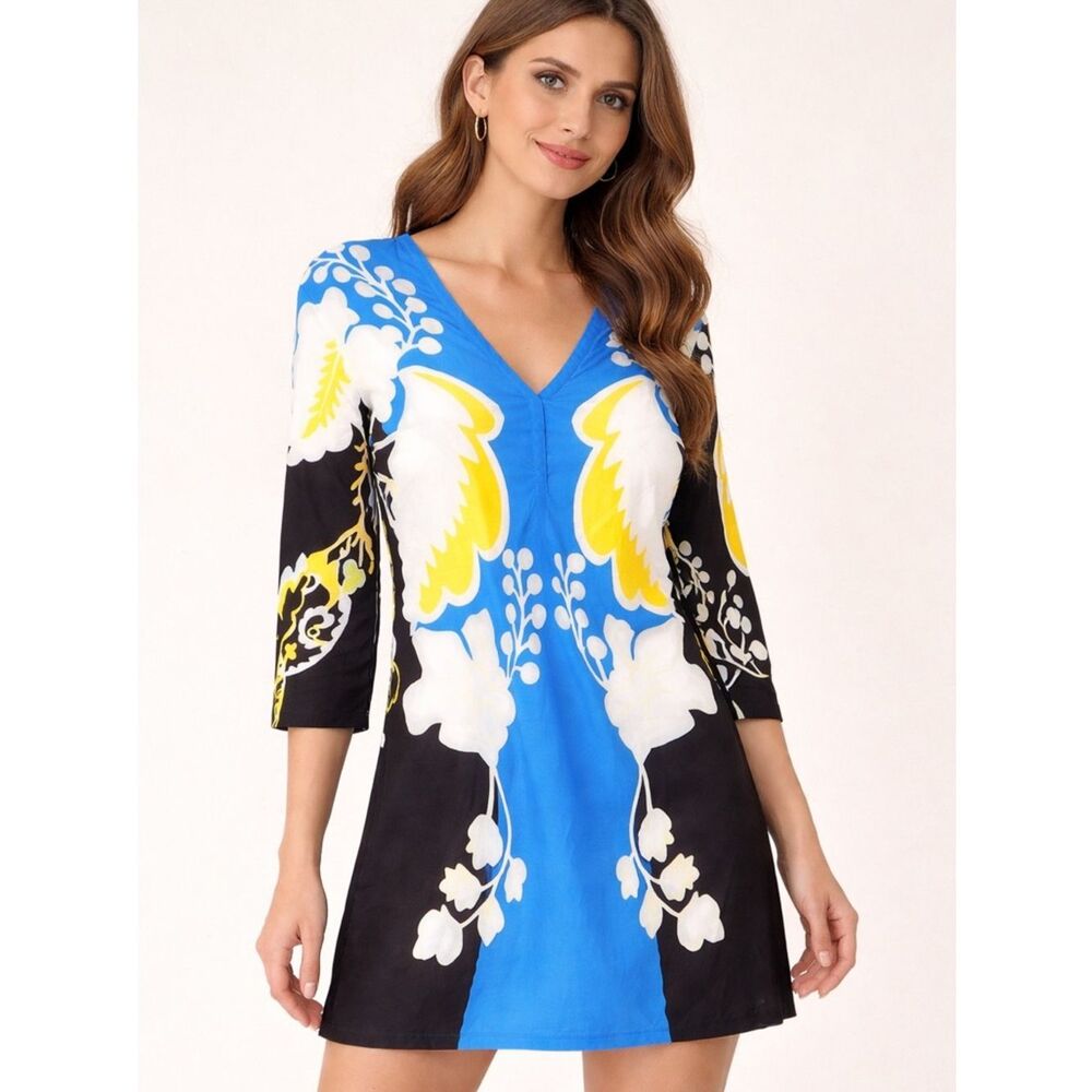 Floral Hawaiian Print Sheath Dress in Sz M - Silky Material. Never been worn.